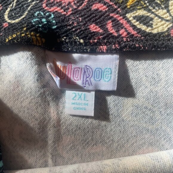 Lularoe Cassie Skirt 2XL Black Pink Bright Flowers -New With Tags Pencil Stretch - Picture 7 of 11